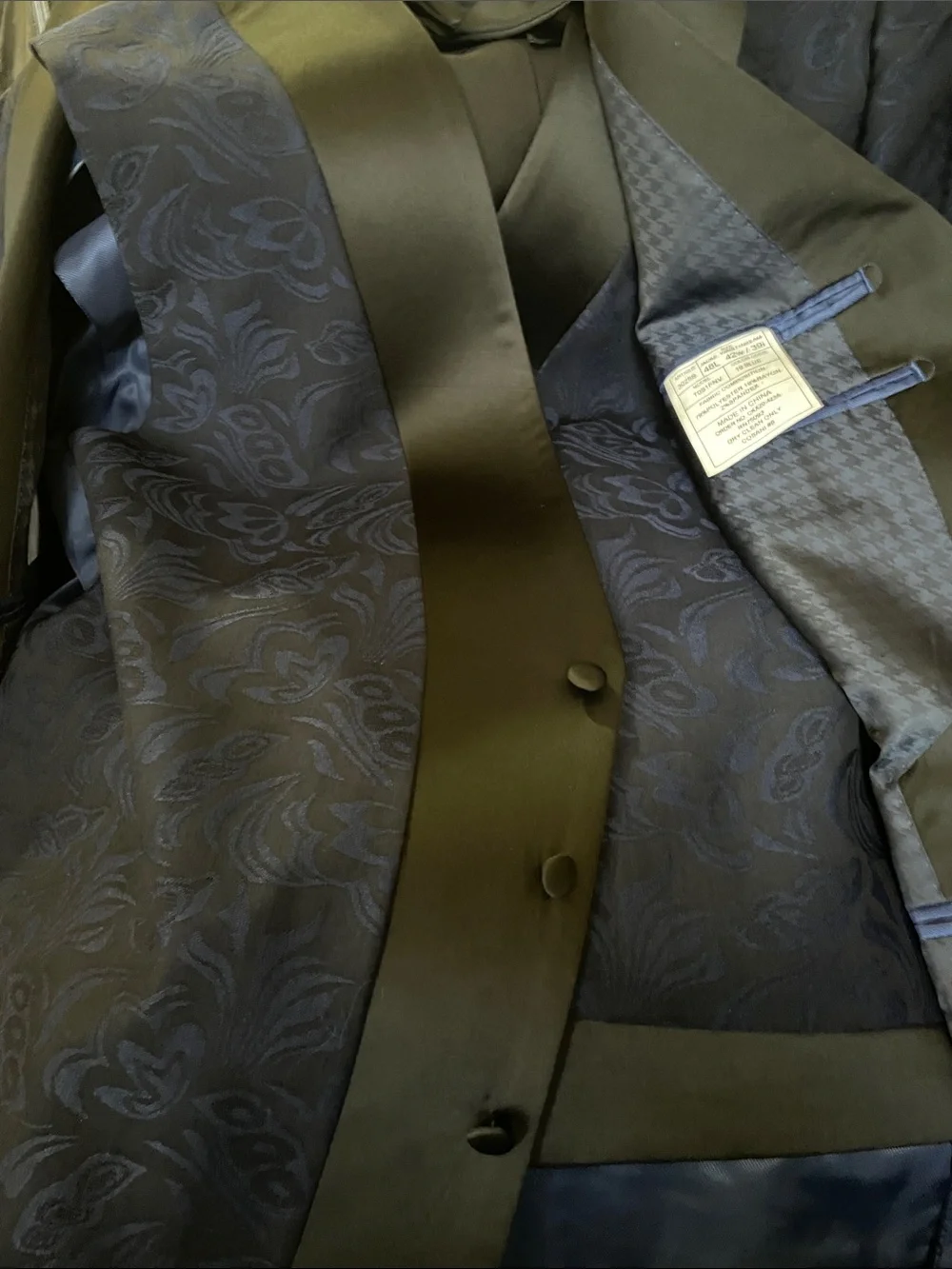 Navy Floral Jacquard Tuxedo Jacket with Black Satin Shawl Lapel